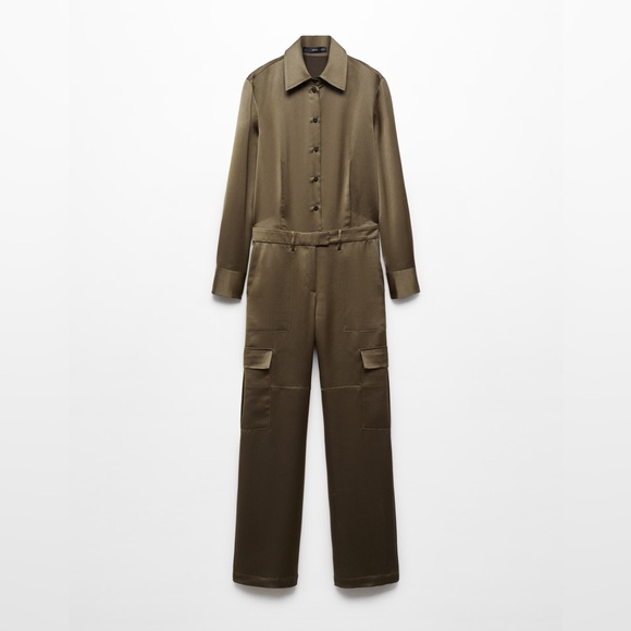 Mango khaki satin jumpsuit NWT - Picture 2 of 5